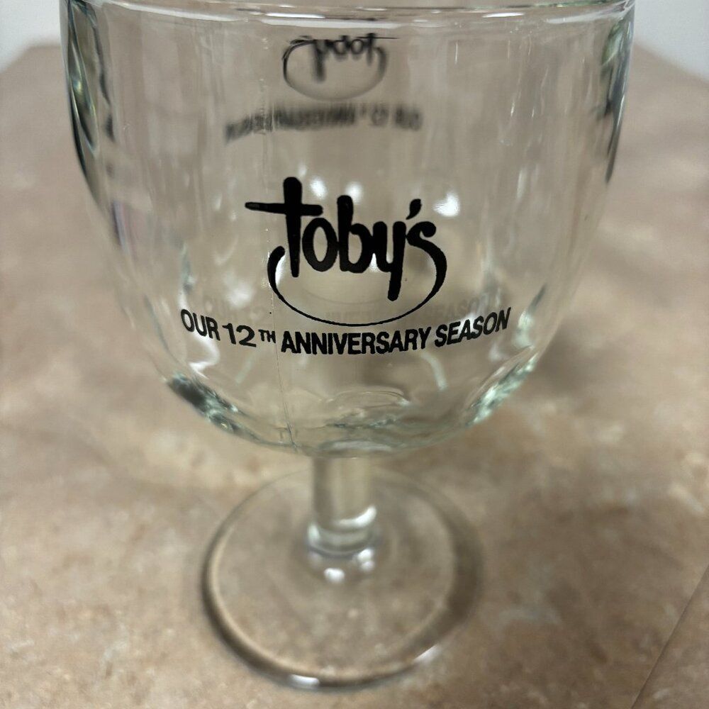Vintage Toby's Pedestal Thumbnail Bar Glass Goblet 12th Anniversary Season